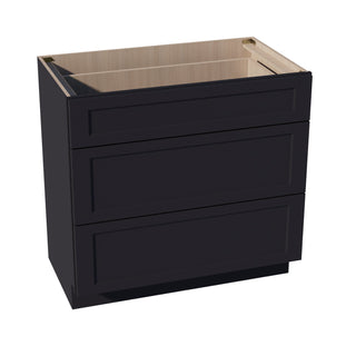 HE - VDB3621: Ebony Black Shaker 36"W x 34 - 1/2"H x 21"D 3 Drawers Vanity Base Cabinets - homecabinets