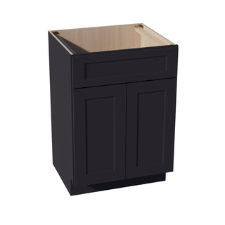 HE - VSB2421: Ebony Black Shaker 24"W x 34 - 1/2"H x 21"D 2 Doors & 1 False Drawer Vanity Sink Base Cabinets - homecabinets