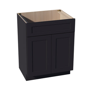 HE - VSB2721: Ebony Black Shaker 27"W x 34 - 1/2"H x 21"D 2 Doors & 1 False Drawer Vanity Sink Base Cabinets - homecabinets