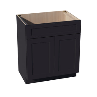 HE - VSB3021: Ebony Black Shaker 30"W x 34 - 1/2"H x 21"D 2 Doors & 1 False Drawer Vanity Sink Base Cabinets - homecabinets