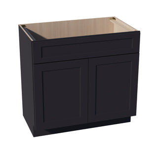 HE - VSB3621: Ebony Black Shaker 36"W x 34 - 1/2"H x 21"D 2 Doors & 1 False Drawer Vanity Sink Base Cabinets - homecabinets