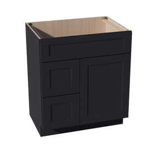 HE - VSD3021L: Ebony Black Shaker 30"W x 34 - 1/2"H x 21"D 1 Door & 2 Left Drawers Offset Vanity Sink Base Cabinets - homecabinets