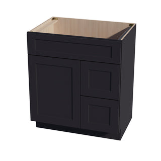 HE - VSD3021R: Ebony Black Shaker 30"W x 34 - 1/2"H x 21"D 1 Door & 2 Right Drawers Offset Vanity Sink Base Cabinets - homecabinets