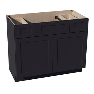 HE - VSD4221: Ebony Black Shaker 42"W x 34 - 1/2"H x 21"D 2 Doors, 2 Drawers & 1 False Drawer Centered Vanity Sink Base Cabinets - homecabinets