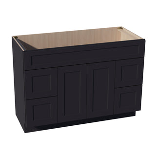 HE - VSD4821: Ebony Black Shaker 48"W x 34 - 1/2"H x 21"D 2 Doors, 4 Drawers & 1 False Drawer Centered Vanity Sink Base Cabinets - homecabinets