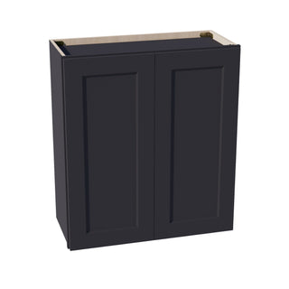 HE - W2730: Ebony Black Shaker 27"W x 30"H 2 Doors & 2 Shelves Standard Wall Cabinet - homecabinets