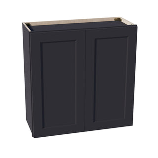 HE - W3030: Ebony Black Shaker 30"W x 30"H 2 Doors & 2 Shelves Standard Wall Cabinet - homecabinets