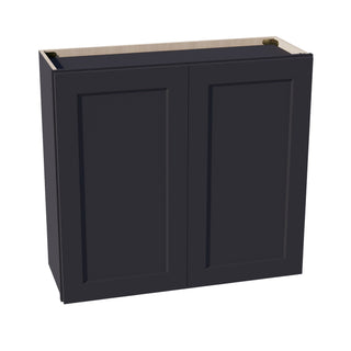 HE - W3330: Ebony Black Shaker 33"W x 30"H 2 Doors & 2 Shelves Standard Wall Cabinet - homecabinets