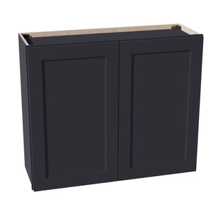 HE - W3630: Ebony Black Shaker 36"W x 30"H 2 Doors & 2 Shelves Standard Wall Cabinet - homecabinets