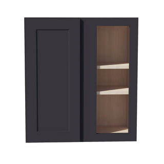 HE - WBC2730: Ebony Black Shaker 27"W x 30"H 1 Door & 2 Shelves Wall Blind Corner Cabinets - homecabinets