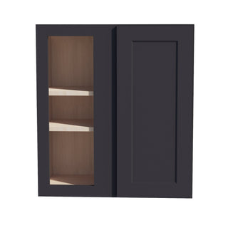 HE - WBC2730: Ebony Black Shaker 27"W x 30"H 1 Door & 2 Shelves Wall Blind Corner Cabinets - homecabinets