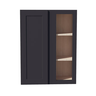 HE - WBC2736: Ebony Black Shaker 27"W x 36"H 1 Door & 2 Shelves Wall Blind Corner Cabinets - homecabinets