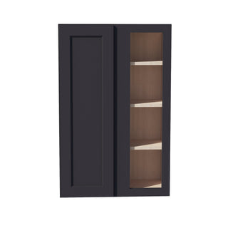 HE - WBC2742: Ebony Black Shaker 27"W x 42"H 1 Door & 2 Shelves Wall Blind Corner Cabinets - homecabinets