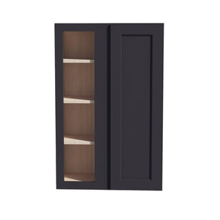 HE - WBC2742: Ebony Black Shaker 27"W x 42"H 1 Door & 2 Shelves Wall Blind Corner Cabinets - homecabinets