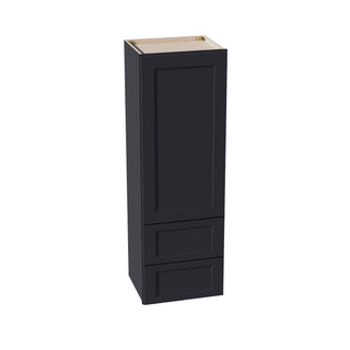 HE - WD1854: Ebony Black Shaker 18"W x 54"H 1 Door & 2 Drawers Special Wall Cabinet - homecabinets