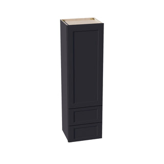 HE - WD1860: Ebony Black Shaker 18"W x 60"H 1 Door & 2 Drawers Special Wall Cabinet - homecabinets