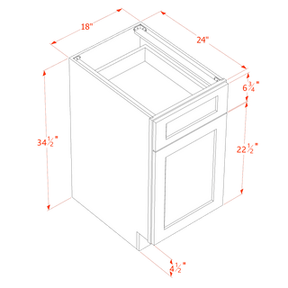 HF - B18: Frost White Shaker 18" 1 Drawer 1 Door Standard Base Cabinet - homecabinets