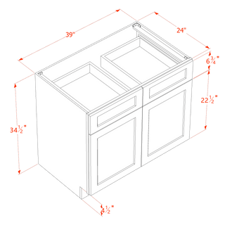 HF - B39: Frost White Shaker 39" 2 Drawers 2 Doors Standard Base Cabinet - homecabinets