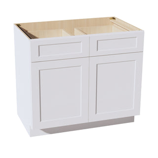 HF - B39: Frost White Shaker 39" 2 Drawers 2 Doors Standard Base Cabinet - homecabinets