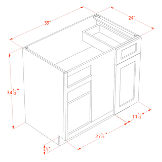 HF - BBC39/42: Frost White Shaker 39" 1 Door & 1 Drawer Blind Corner Base Cabinet - homecabinets