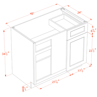 HF - BBC42/45: Frost White Shaker 42" 1 Door & 1 Drawer Blind Corner Base Cabinets - homecabinets