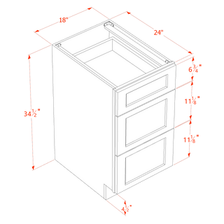 HF - DB18: Frost White Shaker 18" 3 Drawers Base Cabinet - homecabinets