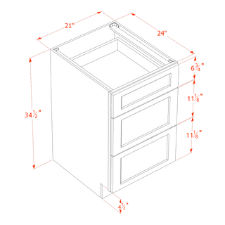 HF - DB21: Frost White Shaker 21" 3 Drawers Base Cabinet - homecabinets