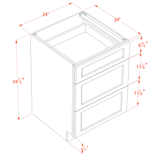 HF - DB24: Frost White Shaker 24" 3 Drawers Base Cabinet - homecabinets