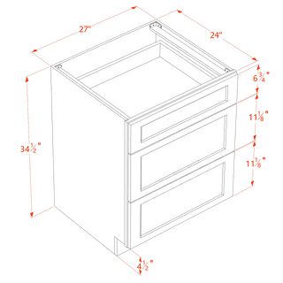 HF - DB27: Frost White Shaker 27" 3 Drawers Base Cabinet - homecabinets