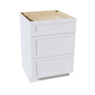 HF - DB27: Frost White Shaker 27" 3 Drawers Base Cabinet - homecabinets