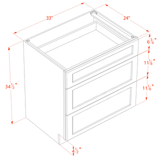 HF - DB33: Frost White Shaker 33" 3 Drawers Base Cabinet - homecabinets