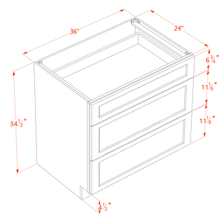 HF - DB36: Frost White Shaker 36" 3 Drawers Base Cabinet - homecabinets