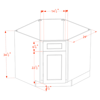 HF - DSB36: Frost White Shaker 39" 1 Door 1 False Drawer Corner Sink Base Cabinets - homecabinets