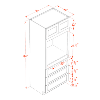 HF - OC3384: Frost White Shaker 33"W x 84"H x 24"D 2 Doors & 3 Drawers Tall Oven Shelf Cabinets - homecabinets