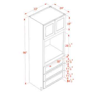 HF - OC3390: Frost White Shaker 33"W x 90"H x 24"D 2 Doors & 3 Drawers Tall Oven Shelf Cabinets - homecabinets