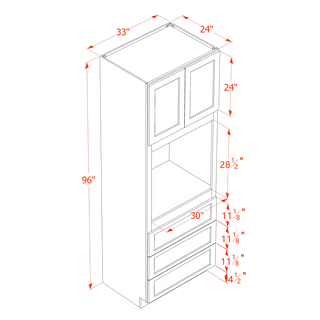 HF - OC3396: Frost White Shaker 33"W x 96"H x 24"D 2 Doors & 3 Drawers Tall Oven Shelf Cabinets - homecabinets