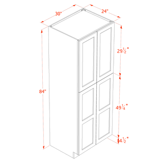 HF - TP3084: Frost White Shaker 30"W x 84"H x 24"D 4 Door & 5 Shelves Tall Shelf Pantry Cabinets - homecabinets