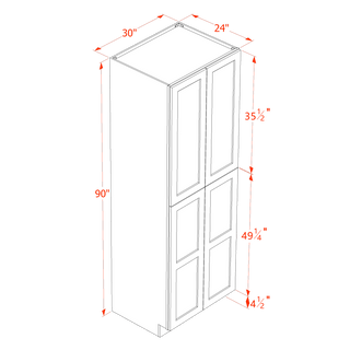 HF - TP3090: Frost White Shaker 30"W x 90"H x 24"D 4 Door & 5 Shelves Tall Shelf Pantry Cabinets - homecabinets