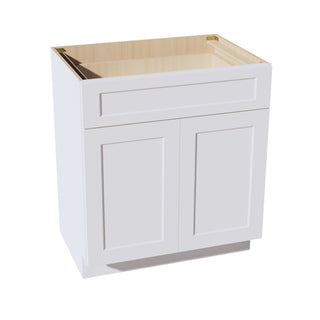 HF - VB3021: Frost White Shaker 30"W x 34 - 1/2"H x 21"D 2 Doors & 1 Drawer Double Door Vanity Base Cabinets - homecabinets