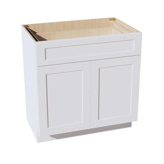 HF - VB3321: Frost White Shaker 33"W x 34 - 1/2"H x 21"D 2 Doors & 1 Drawer Double Door Vanity Base Cabinets - homecabinets