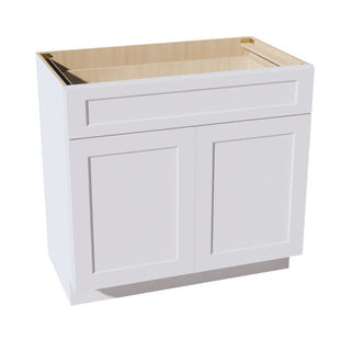 HF - VB3621: Frost White Shaker 36"W x 34 - 1/2"H x 21"D 2 Doors & 1 Drawer Double Door Vanity Base Cabinets - homecabinets