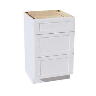 HF - VDB2121: Frost White Shaker 21"W x 34 - 1/2"H x 21"D 3 Drawers Vanity Base Cabinets - homecabinets