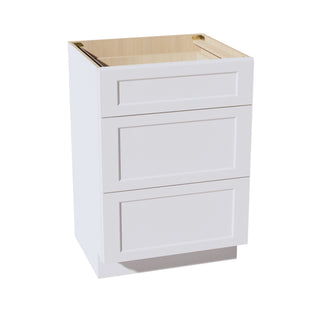 HF - VDB2421: Frost White Shaker 24"W x 34 - 1/2"H x 21"D 3 Drawers Vanity Base Cabinets - homecabinets