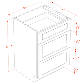 HF - VDB2421: Frost White Shaker 24"W x 34 - 1/2"H x 21"D 3 Drawers Vanity Base Cabinets - homecabinets