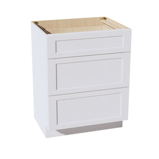 HF - VDB2721: Frost White Shaker 27"W x 34 - 1/2"H x 21"D 3 Drawers Vanity Base Cabinets - homecabinets