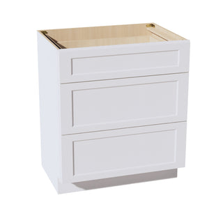 HF - VDB3021: Frost White Shaker 30"W x 34 - 1/2"H x 21"D 3 Drawers Vanity Base Cabinets - homecabinets