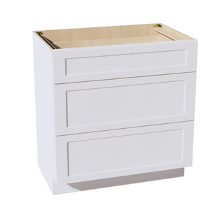 HF - VDB3321: Frost White Shaker 33"W x 34 - 1/2"H x 21"D 3 Drawers Vanity Base Cabinets - homecabinets