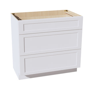 HF - VDB3621: Frost White Shaker 36"W x 34 - 1/2"H x 21"D 3 Drawers Vanity Base Cabinets - homecabinets