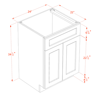 HF - VSB2421: Frost White Shaker 24"W x 34 - 1/2"H x 21"D 2 Doors & 1 False Drawer Vanity Sink Base Cabinets - homecabinets