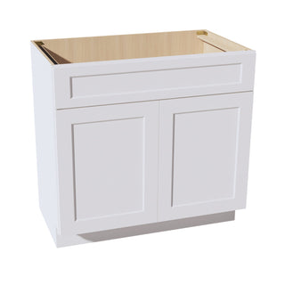 HF - VSB3621: Frost White Shaker 36"W x 34 - 1/2"H x 21"D 2 Doors & 1 False Drawer Vanity Sink Base Cabinets - homecabinets